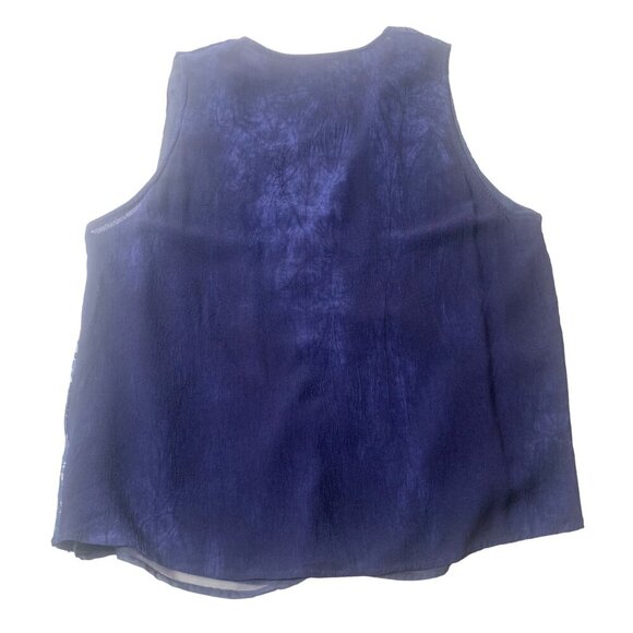 Blue Velvet and Lace Patchwork Button Up Lined Lightweight Vest Women’s Large - Picture 2 of 8